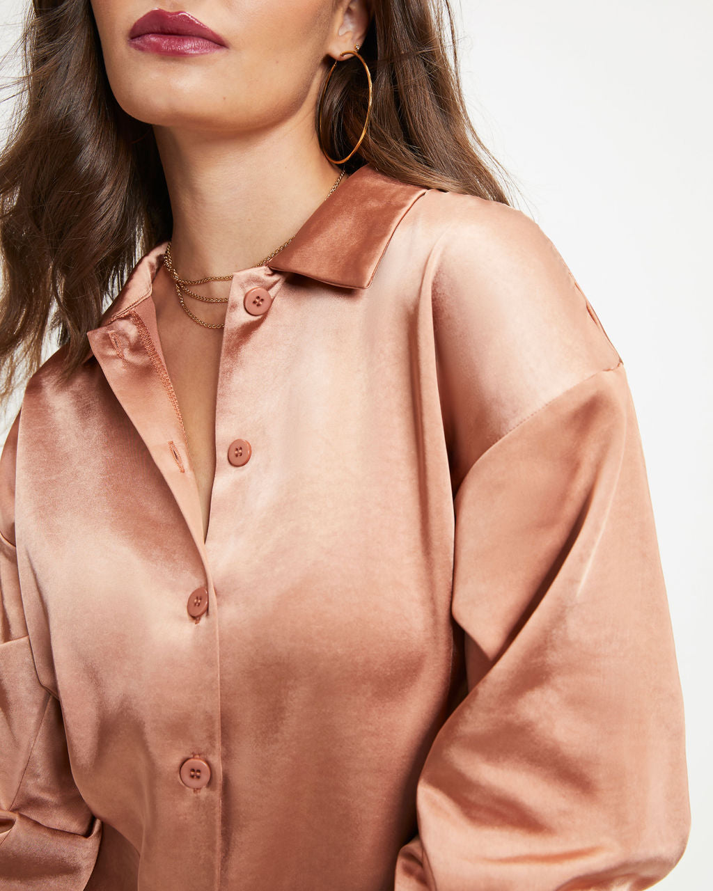 Between The Sheets Satin Button Down Top - Dusty Copper - Se7enfashion