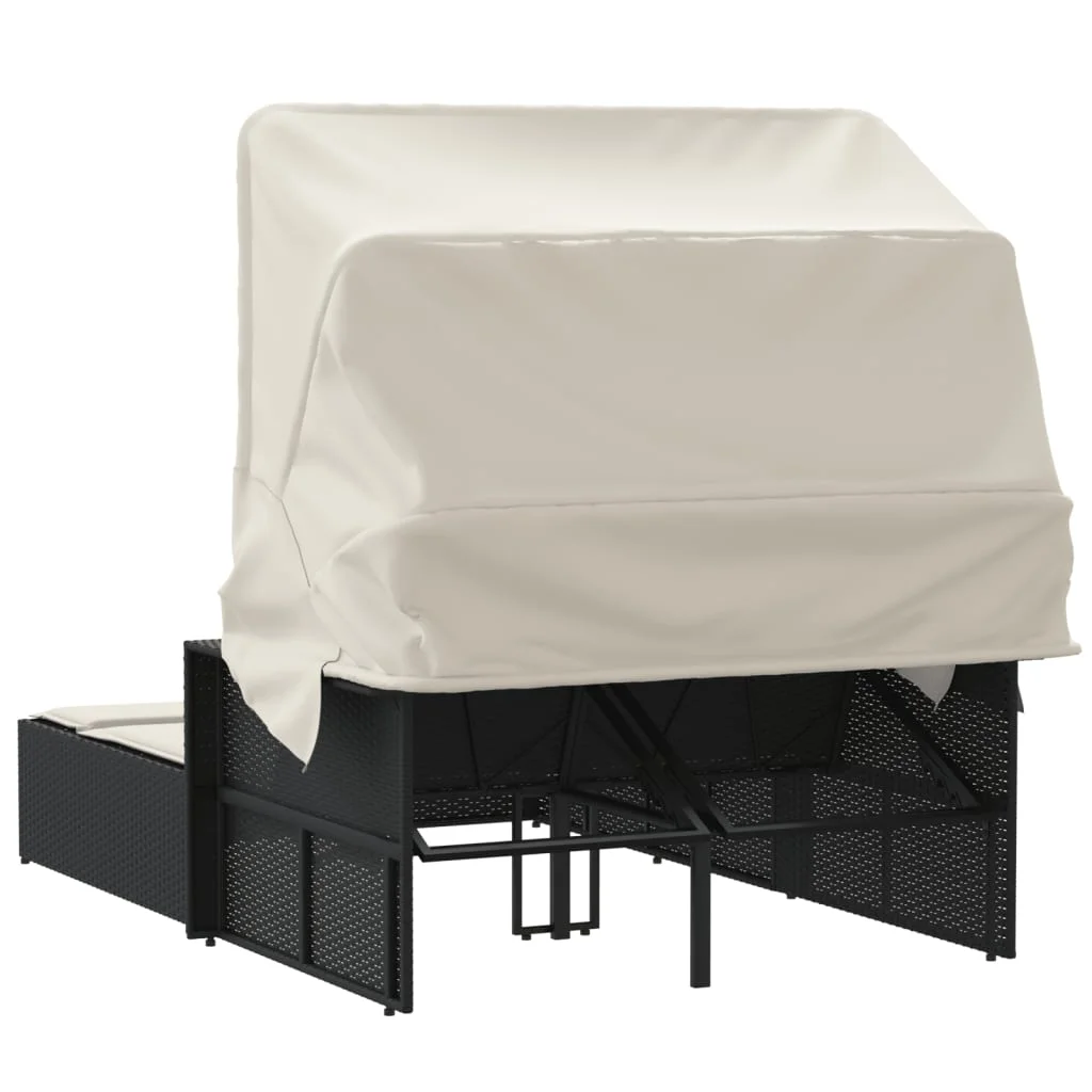 vidaXL Powder Coated Steel Removable Canopy and Cushions Double Sun Lounger, Beige - Image 38