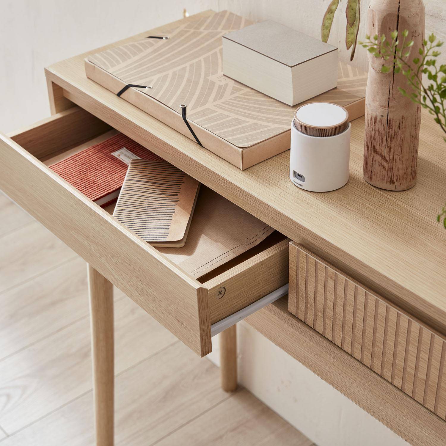 Linear - Consola con efecto madera de 2 cajones, 100cm
