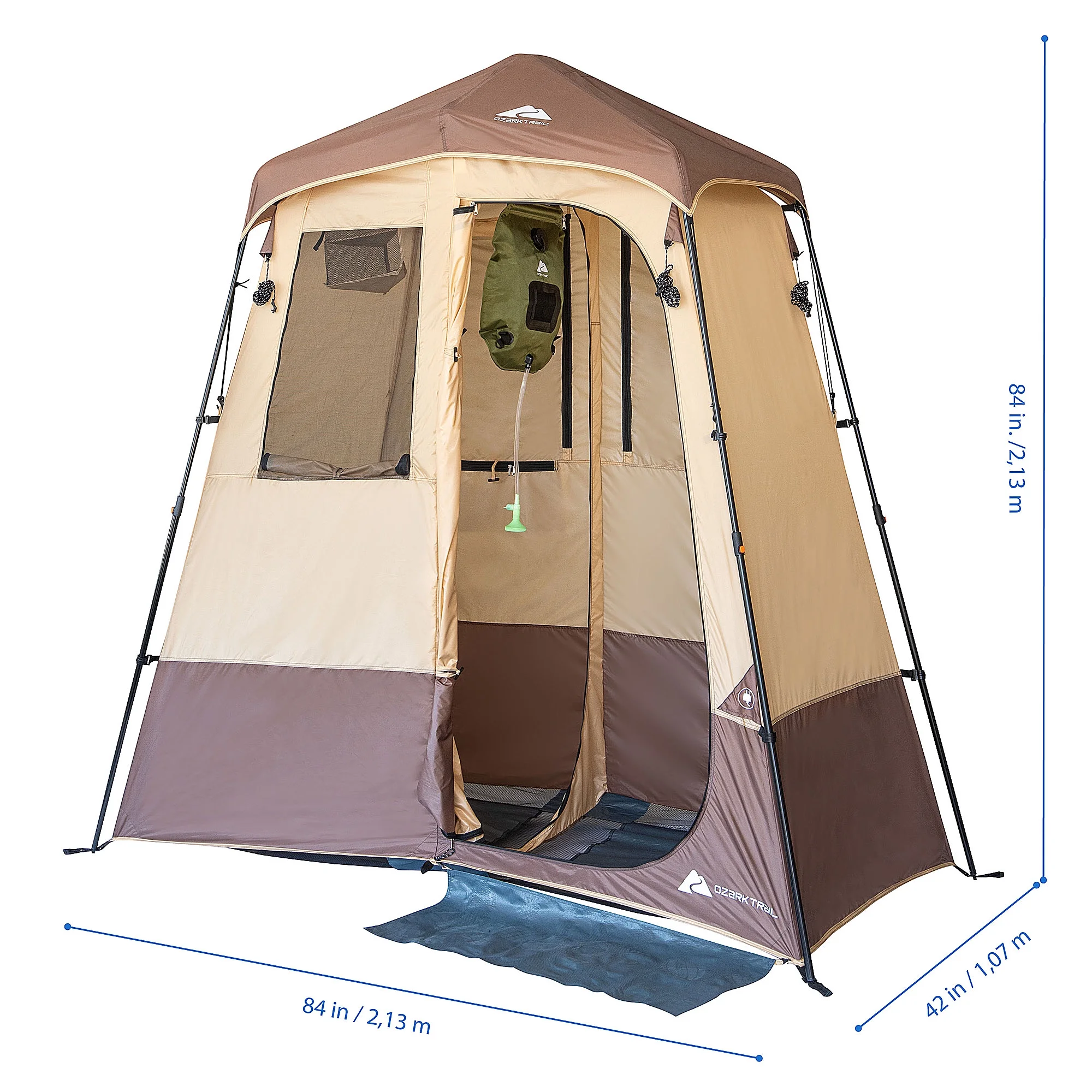 Ozark Trail 2-Room Shower & Utility Tent Combo Includes 5-Gallon Water Container, Easy Setup, Maximum Occupancy Is 2. Khaki Colour. - Image 12