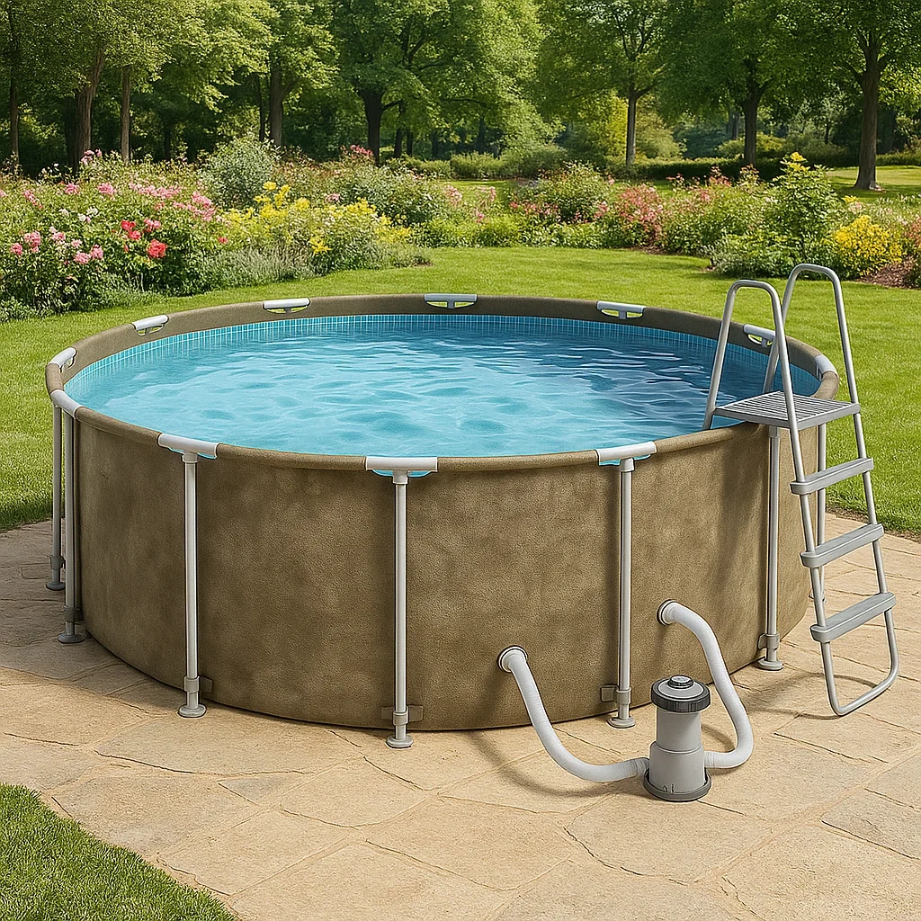 Piscina tubular redonda desmontable acero 298x96 cm color piedra con filtro y escalera DQNLkox250mg