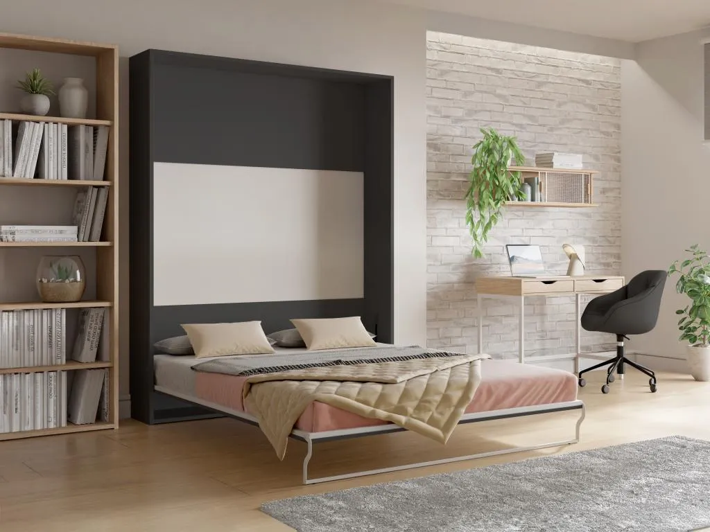 Cama abatible 160 x 200 cm - apertura vertical manual - antracita y natural - Cosinor bue1672963