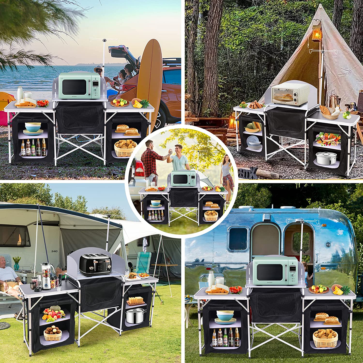 C Camping Kitchen Table, Folding Table, Upgrade Light Stand and Windshield Cooking Station & 3 Organizers, Carry Bag for Outdoor, Beach, BBQ, Picnic, Cooking, Indoor, Office - Image 5