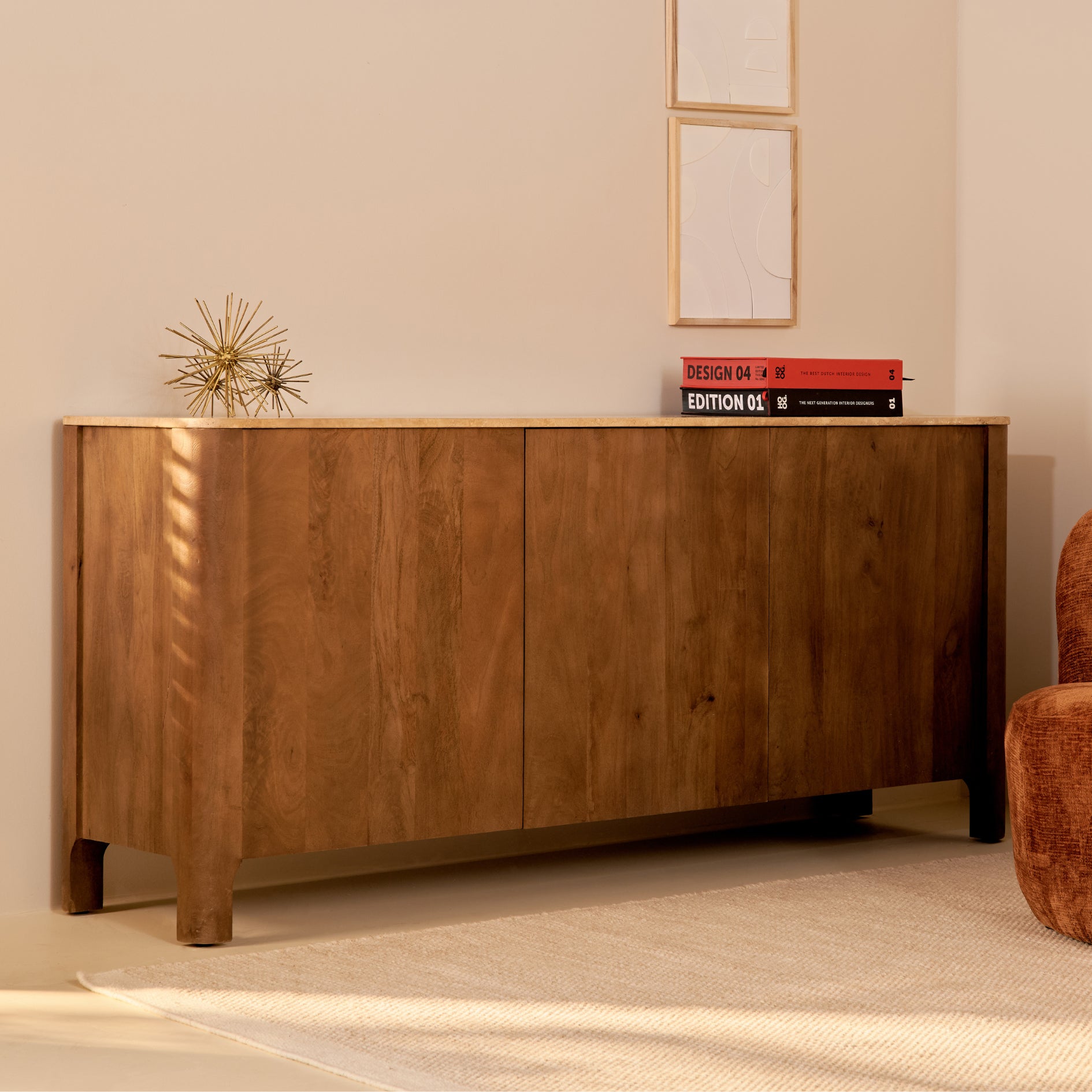 by fonQ Brato Dressoir met Marmeren Blad - Mangohout