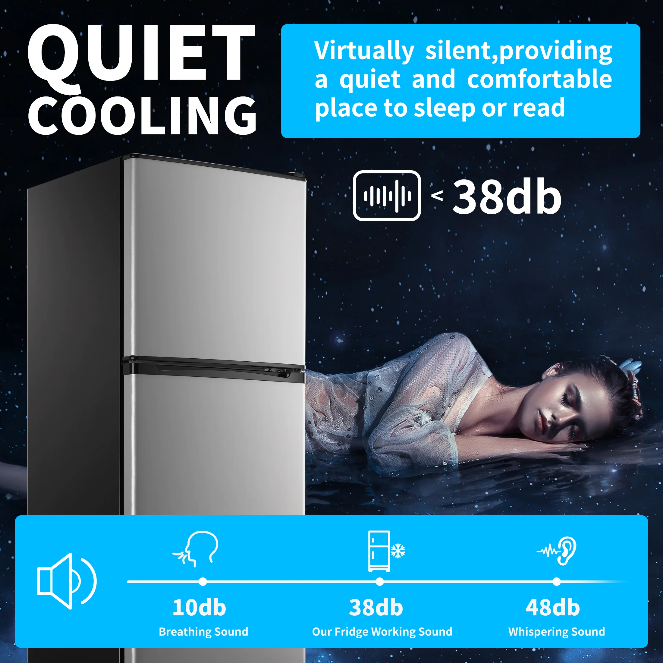 4.5 Cu. ft. Compact Refrigerator 2 Door with Freezer,5 Adjustable Thermostat & 4 Removable Glass Shelves - Image 5