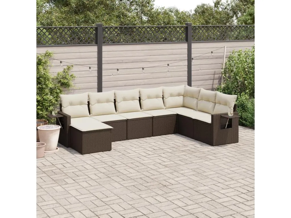 Set sofás de jardín 8 piezas y cojines ratán sintético marrón 84430XFAV