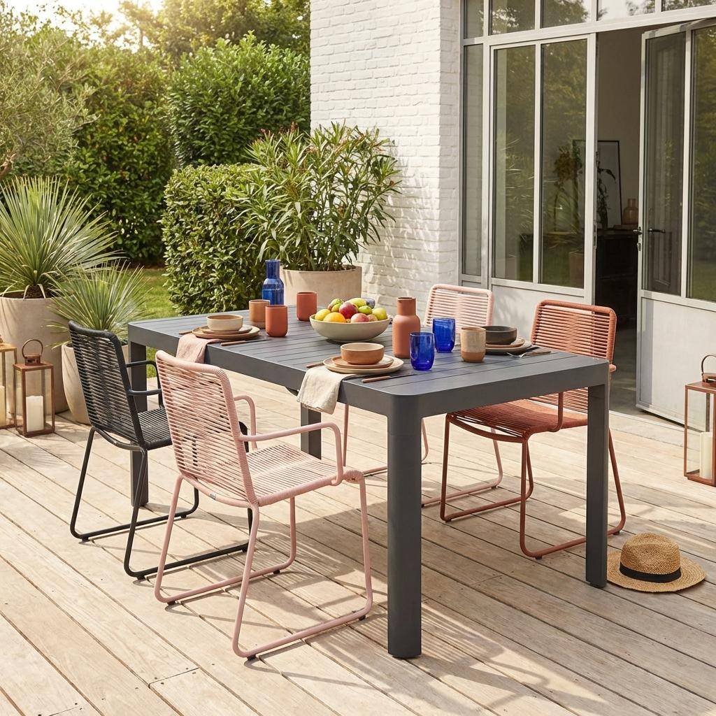 Lunea - Mesa de jardín extensible de aluminio, 8-10 lugares