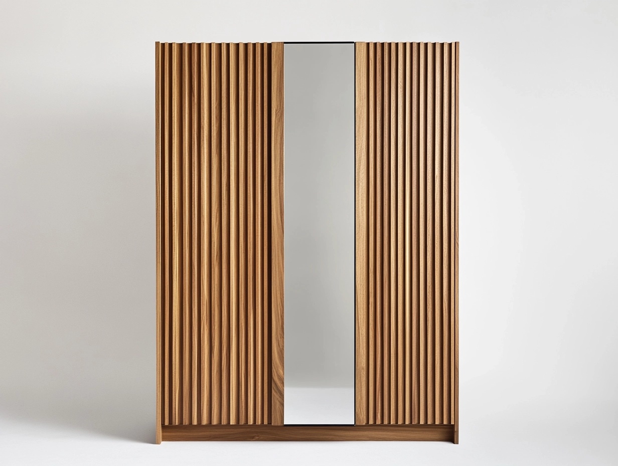 Armario de madera natural con espejo diseño moderno 200x120x60cm para dormitorio HF7962318