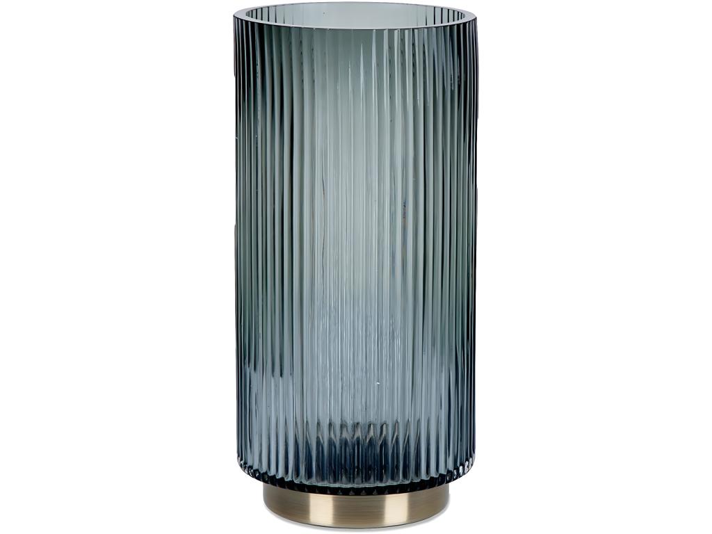 Jarron cristal 25cm gris base metal dorada adelene