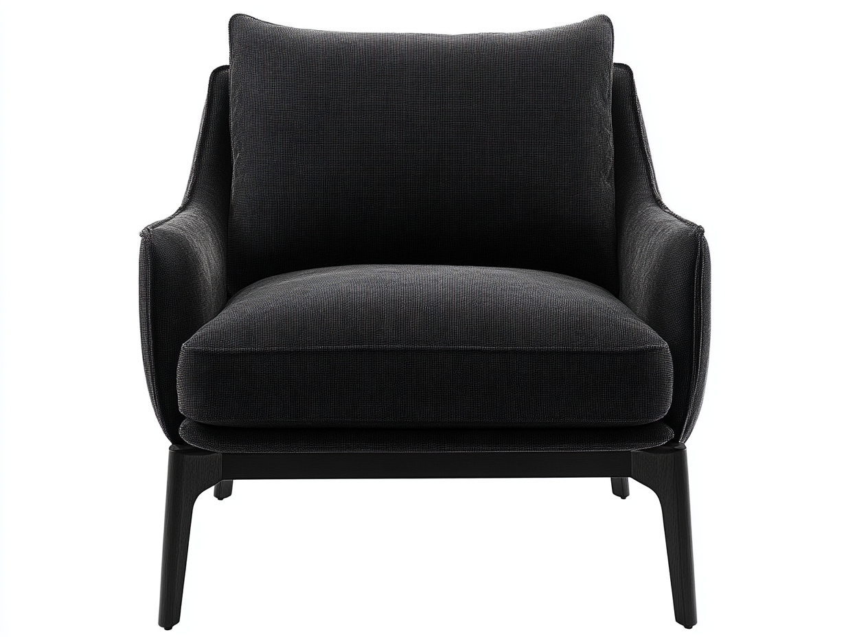 Sillón negro con diseño elegante y patas rectas de madera