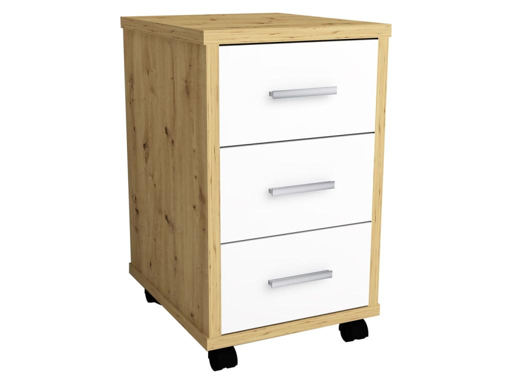 Cajonera móvil color blanco brillante y roble artesanal Multicolor