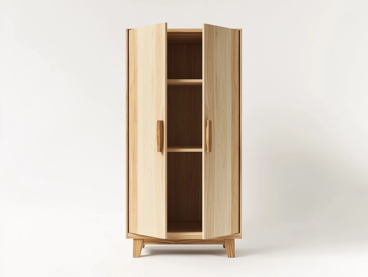 Armario de madera maciza 180x80x45 cm para dormitorio estilo moderno con estantes organizadores color natural
