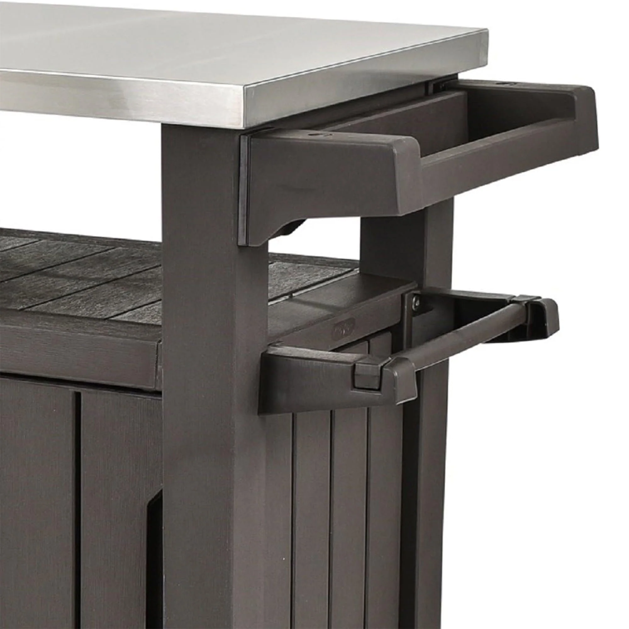 Keter Unity XL Outdoor Kitchen Bar Rolling Cart with Storage Cabinet, Brown - Image 3
