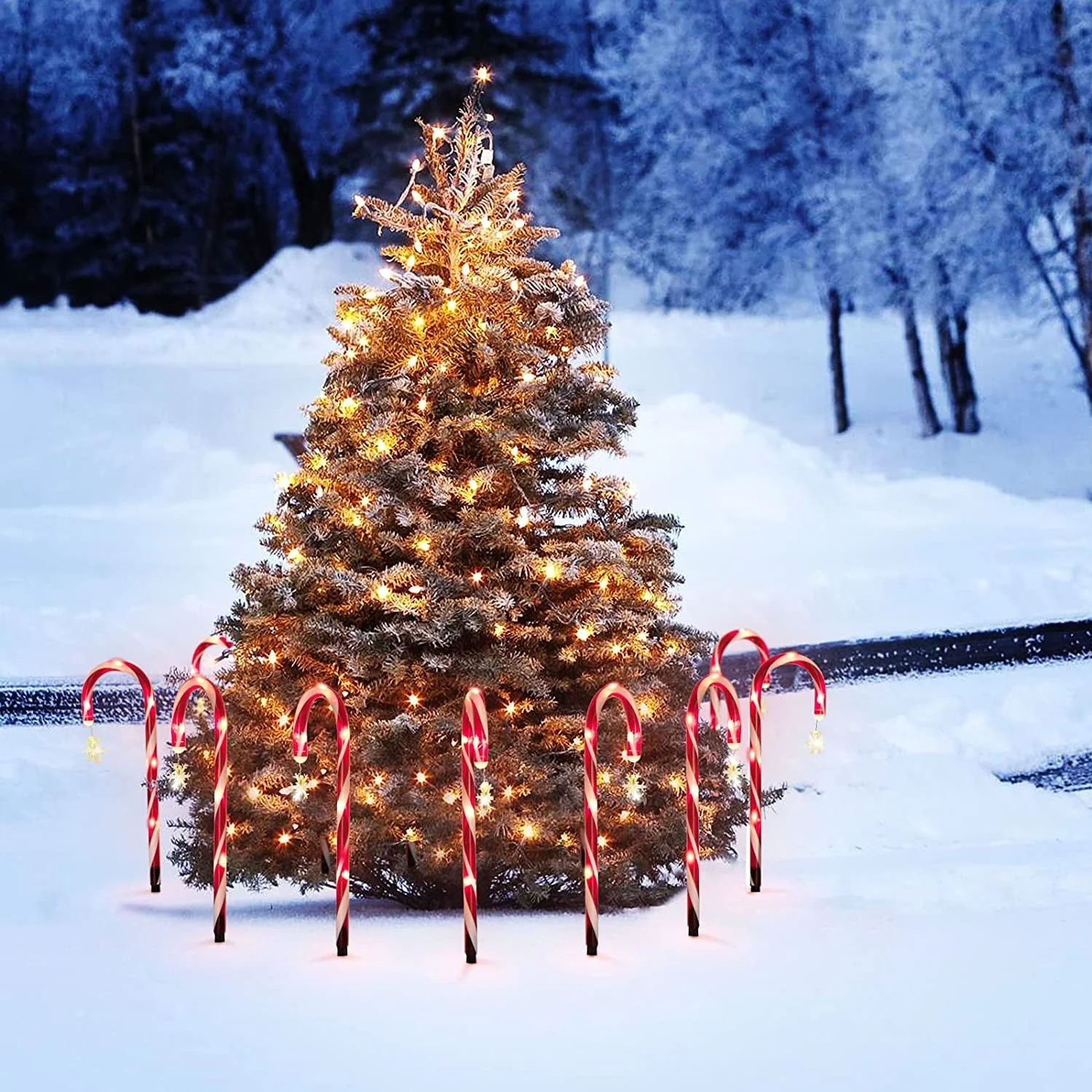 8 pk Solar Outdoor 20 inches LED 8 Modes Christmas Xmas Candy Cane Crutches with Stars Holiday Waterproof Pathway Warm Lights - Image 7