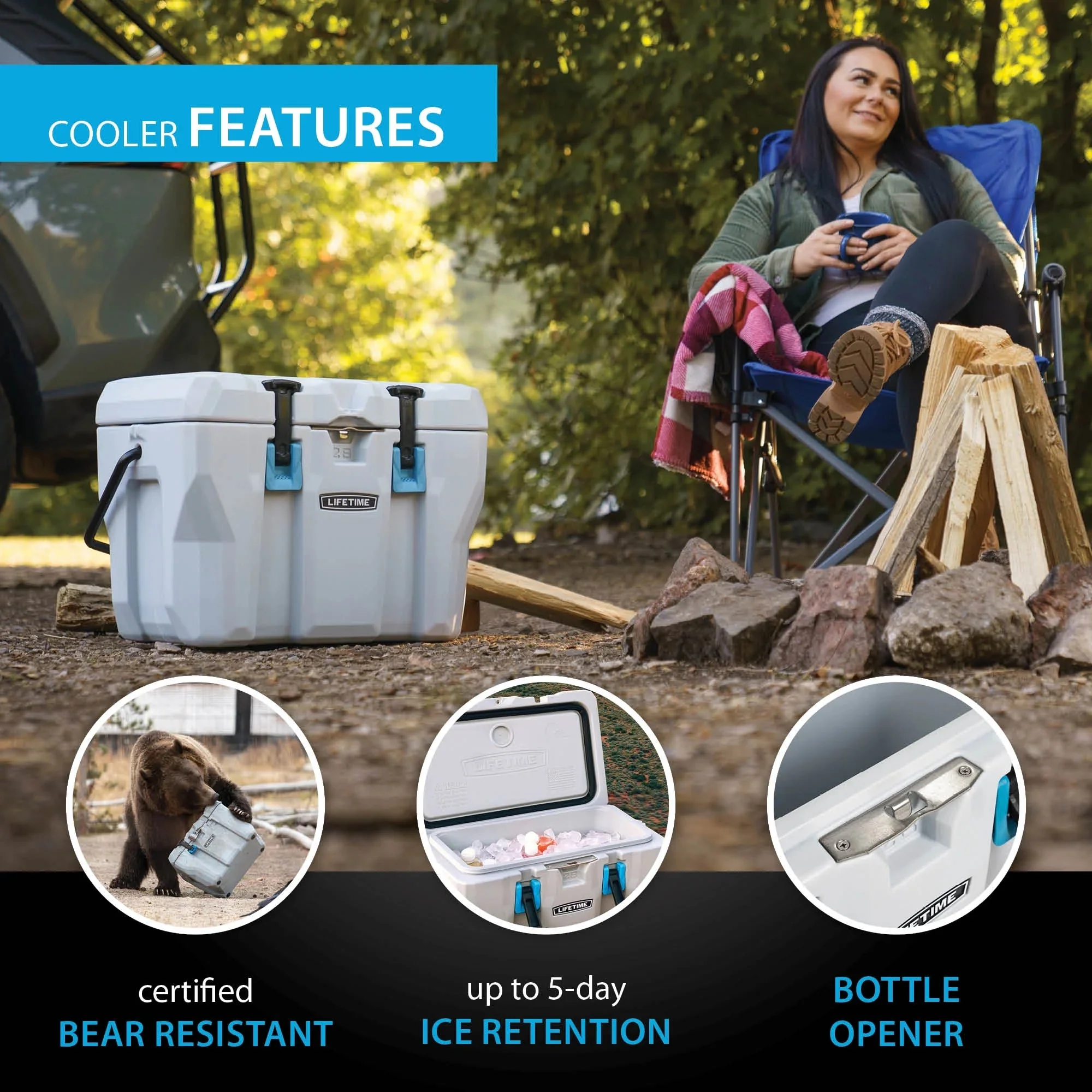 Lifetime Bear-Resistant High Performance Camping Cooler, 28 qt, 20 Can Capacity, Boulder Gray - 91289 - Image 9 Lifetime Bear-Resistant High Performance Camping Cooler, 28 qt, 20 Can Capacity, Boulder Gray - 91289 - Image 9