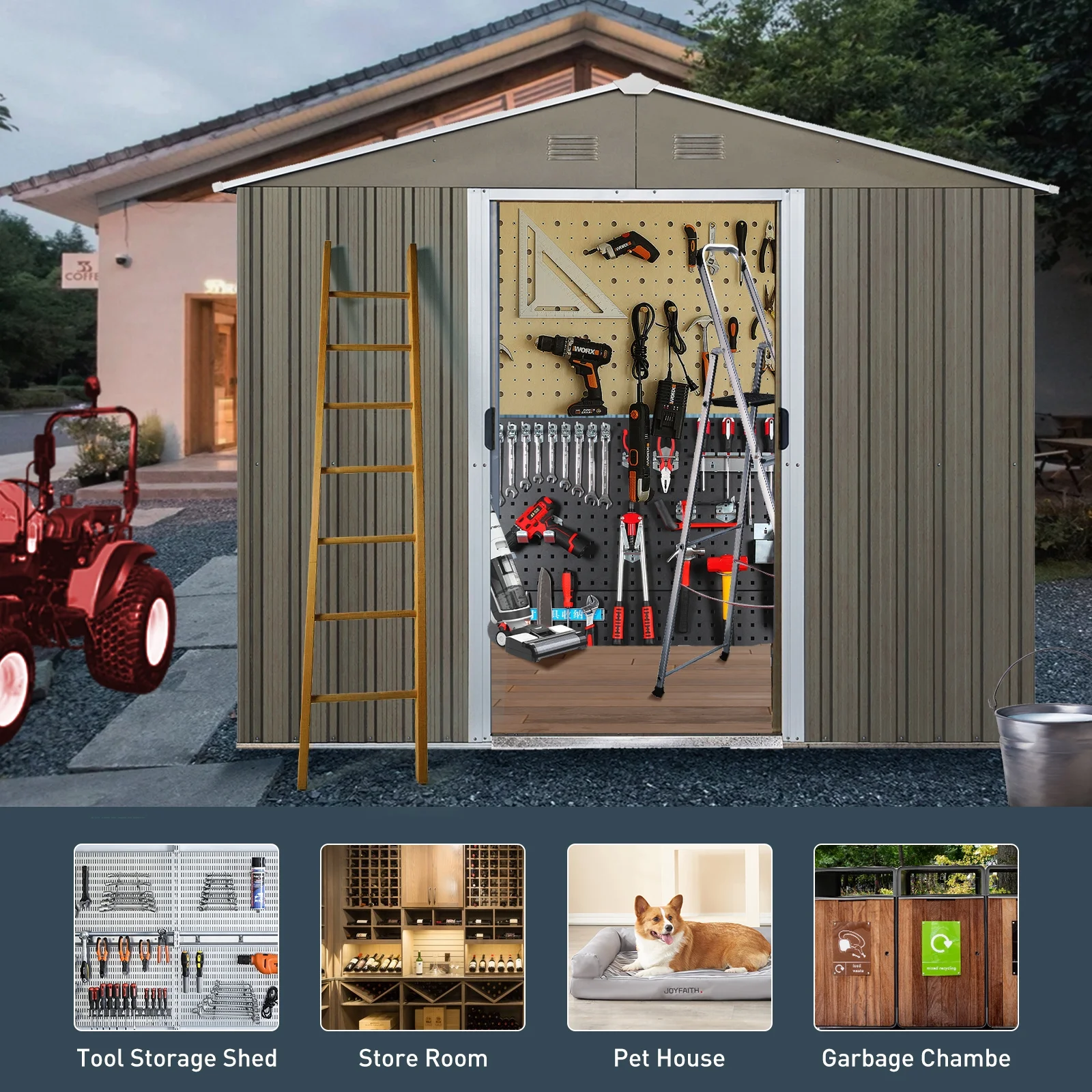 8ft x 6ft Outdoor Metal Storage Shed with Window Grey DIY assembly with pre-cut - Image 3