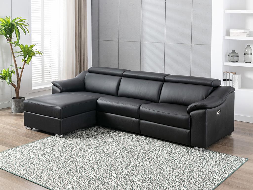 Sofá rinconera relax piel superior negra - ángulo izquierdo