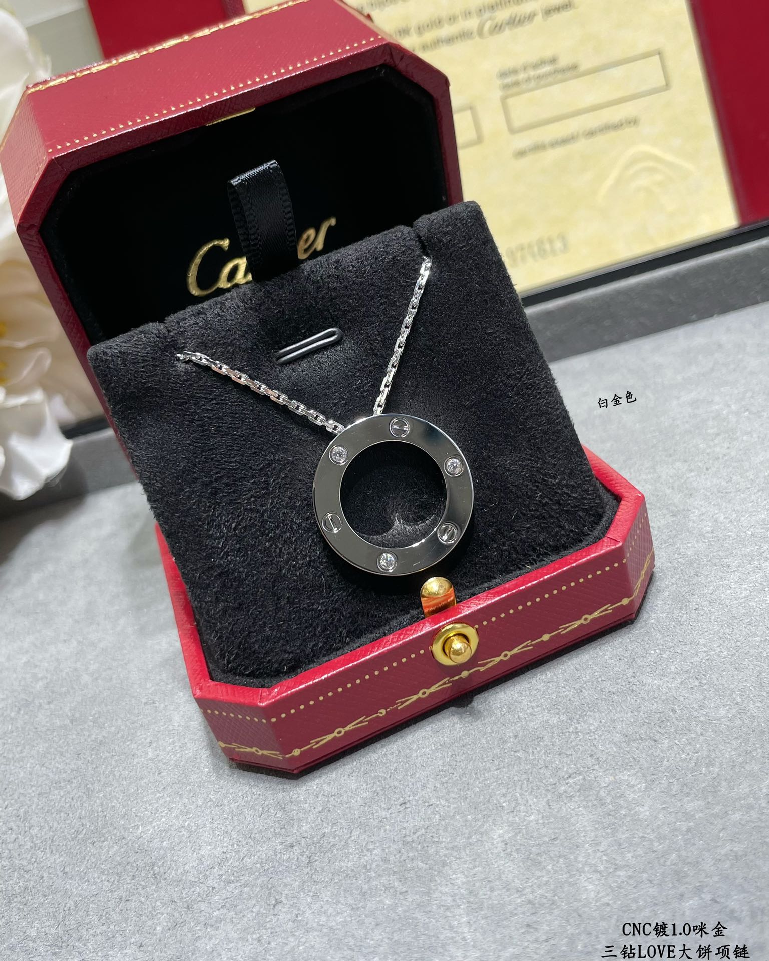 Cartier 3 Diamonds Paved Trinity Pendant Necklace - Original Replica Club