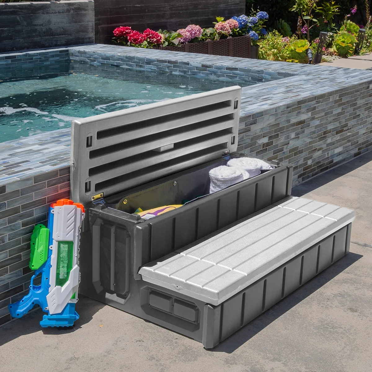XtremepowerUS Hot Tub Steps With Storage, Spa Step, 36" Length, Camper/Deck Steps, Anti-Slip Brown - Image 13