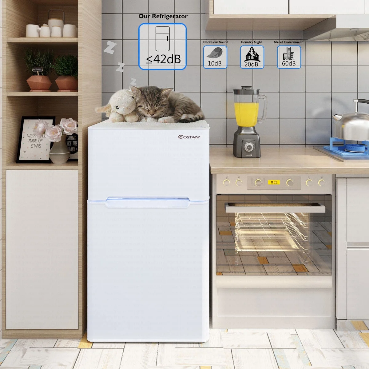 Costway Refrigerator Small Freezer Cooler Fridge Compact 3.2 cu ft. Unit, Grey - Image 11