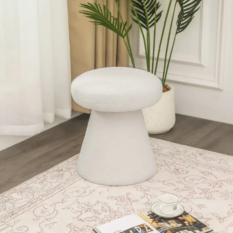 Adeco Large Soft Mushroom Ottoman - Versatile Foot Stool for Living Room and Bedroom