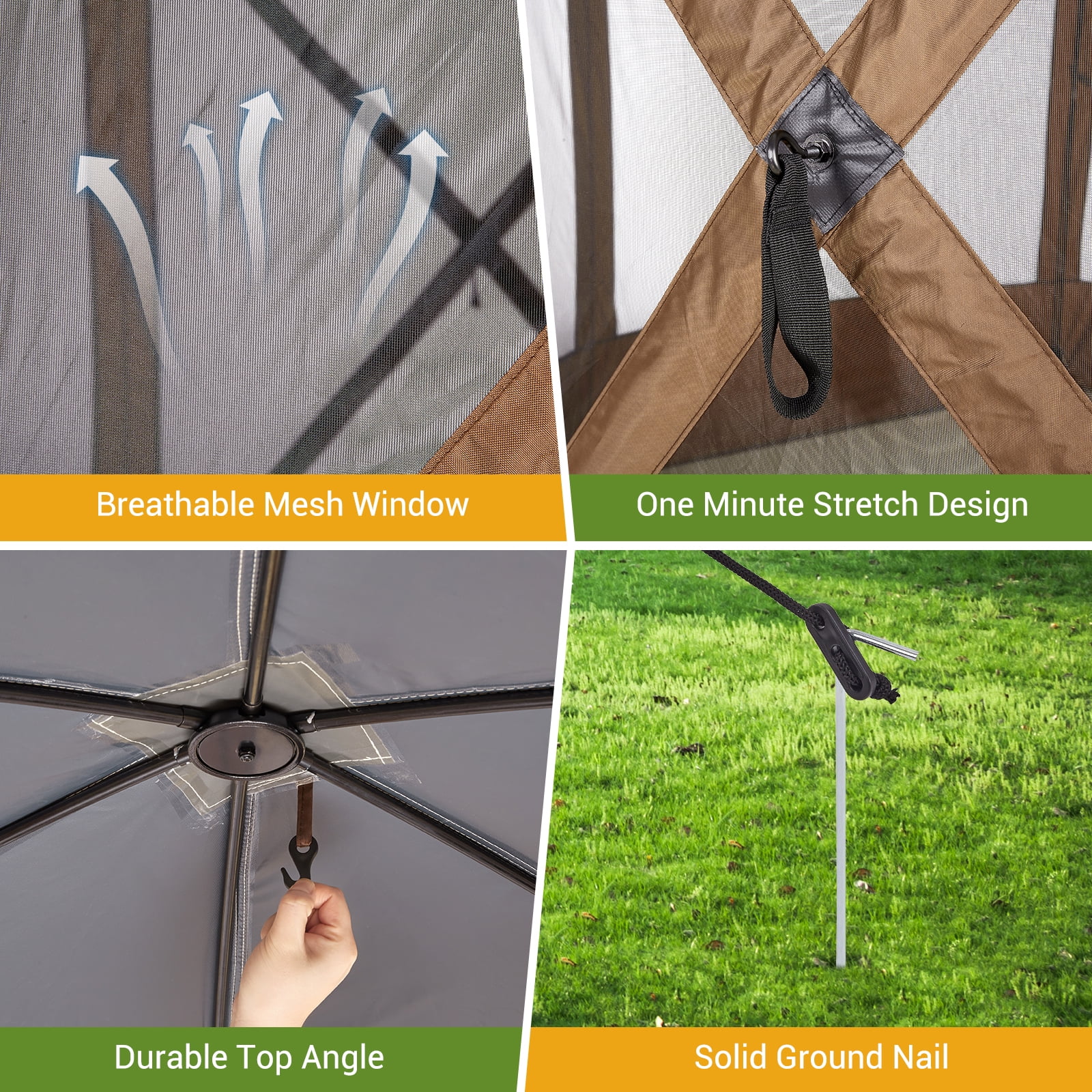 Pop Up Gazebo,Portable Outdoor Camping Canopy Screen Tent With Waterproof 6 Sidewalls&Mosquito Netting,Easy Up Windproof & Waterproof Party Tent For Lawn Garden Backyard,Grey/Brown - Image 9