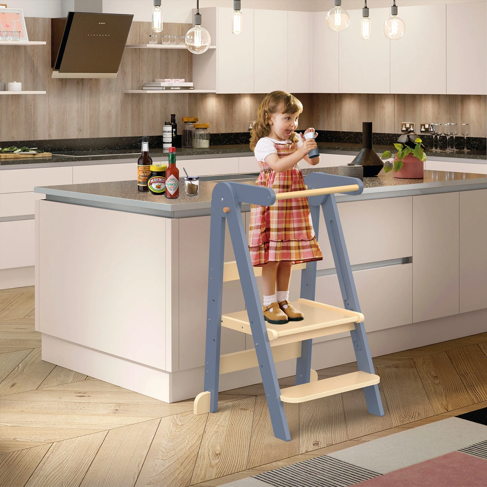 JOZ Kitchen Toddlers Step Stool, Montessori Kids Learning Stool, Foldable Toddler Tower for Counter, Standing Helper for Children, 3 Adjustable Heights, Wooden, White - Image 11