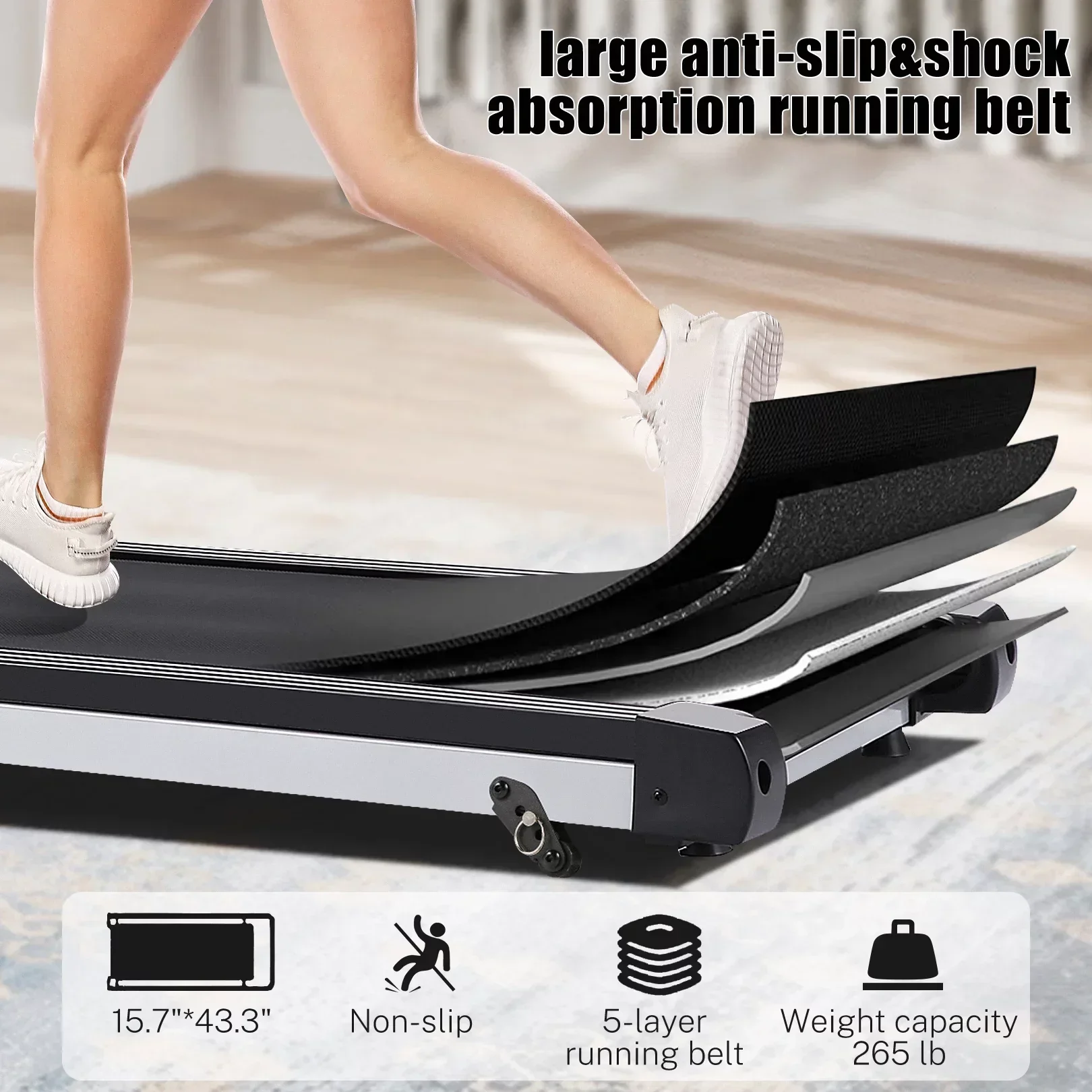 Folding Treadmill With 10 in HD Touchscreen, 3.25HP, 0.5-9MPH, WiFi - Silver - Image 5 Folding Treadmill With 10 in HD Touchscreen, 3.25HP, 0.5-9MPH, WiFi - Silver - Image 5