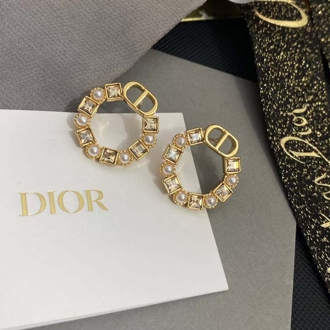 Dior Rhinestone Round Earrings - Original Replica Club