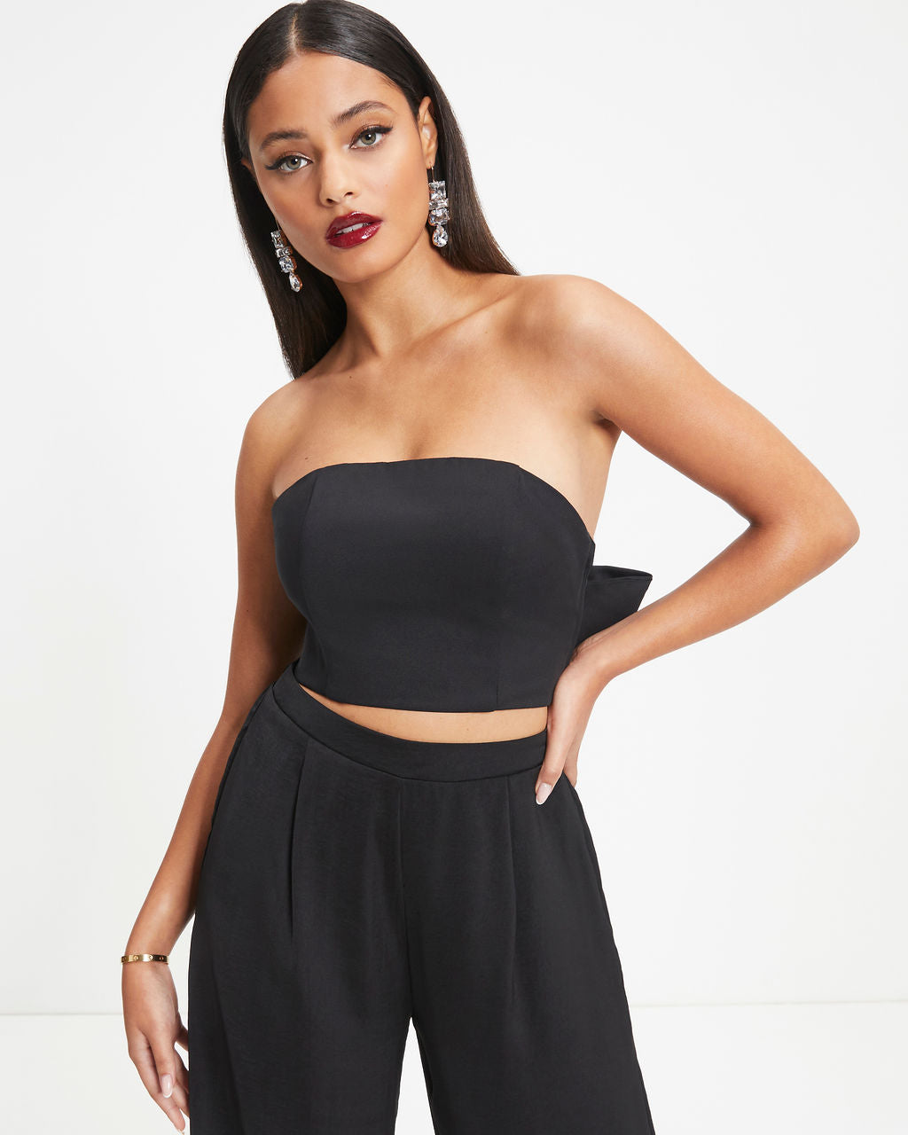 Put A Bow On It Strapless Crop Top - Black - Se7enfashion