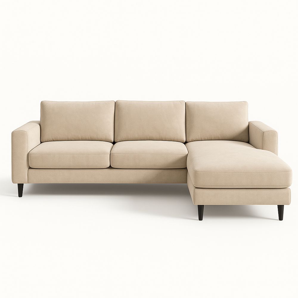 Sofá Seccional Moderno en Color Beige, Diseño Elegante, Material de Tela Suave, Estructura de Madera, Ideal para Salas de Estar