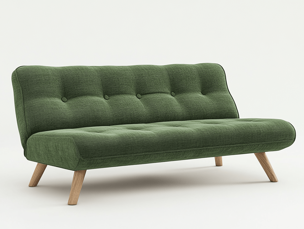 Sofá moderno de tela verde con estructura de madera para sala de estar