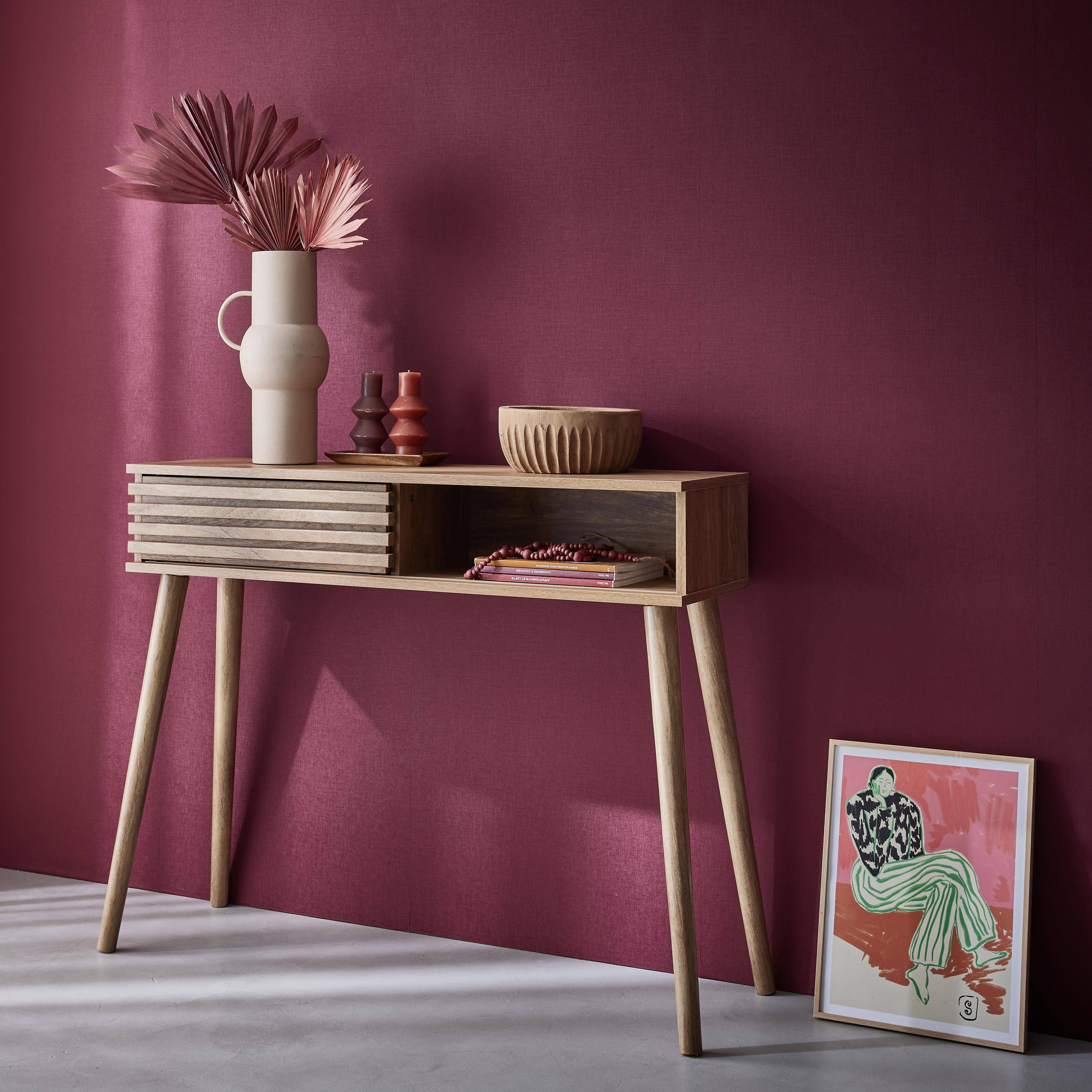 Madere - Consola escandinava efecto madera y puerta corredera, 100cm
