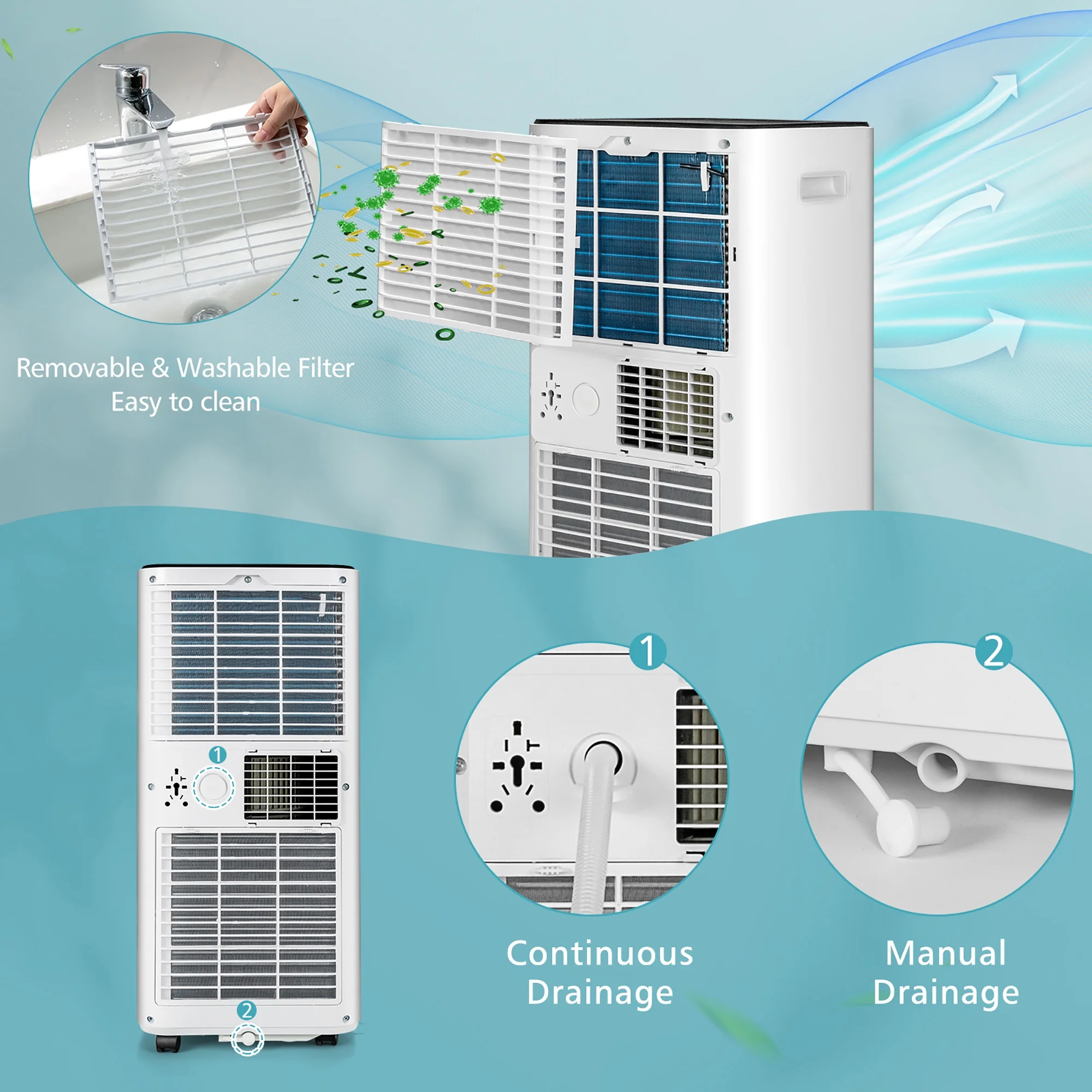 Costway 10000 BTU Portable Air Conditioner 3-in-1 Air Cooler with Fan Dehum Sleep Mode - Image 8