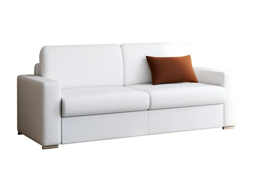 Sofá cama de 4 plazas tipo italiano de piel sintética Kavehomedeco - Blanco - Somier de láminas de 160 cm - Colchón 16 cm con espuma con memoria de 38871BKES