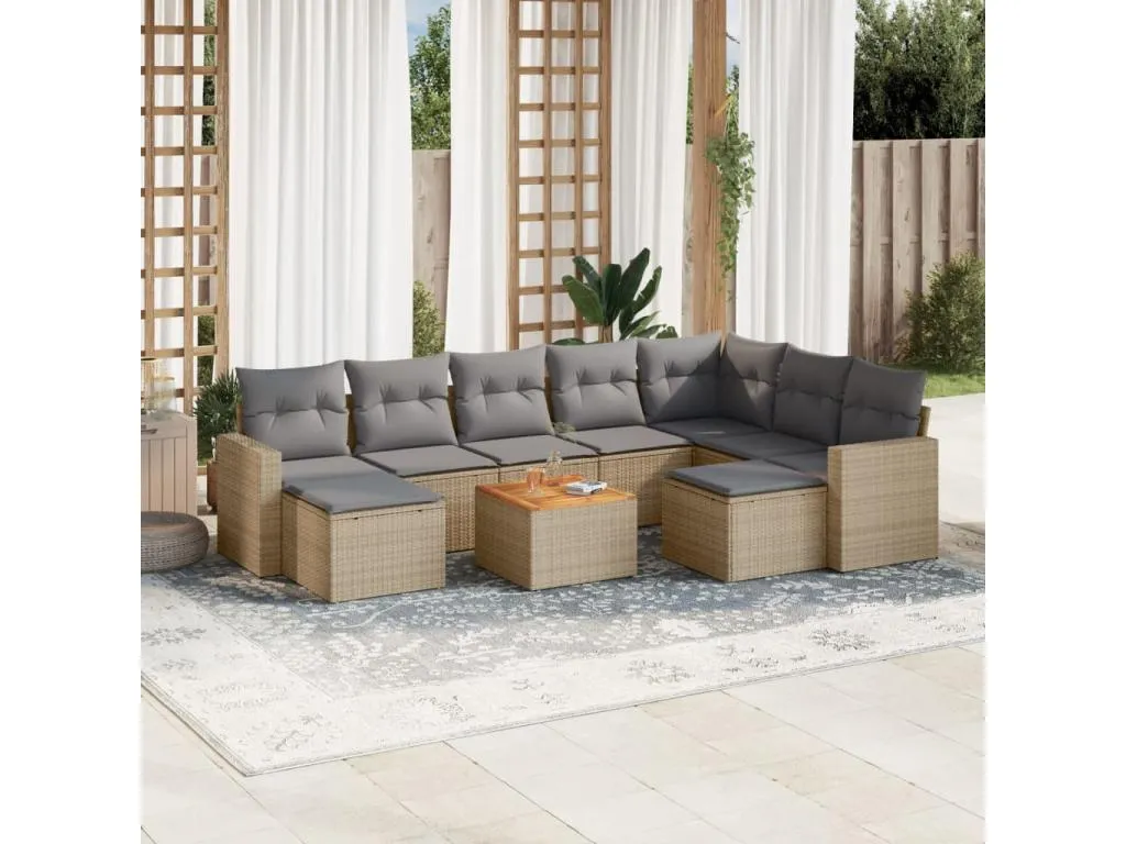 Juego de sofás jardín con cojines beige 10 pzas ratán sintético