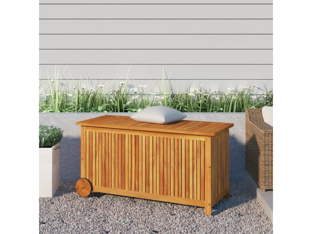 Prolenta Premium - Caja de almacenaje de jardín ruedas acacia maciza 113x50x58 cm
