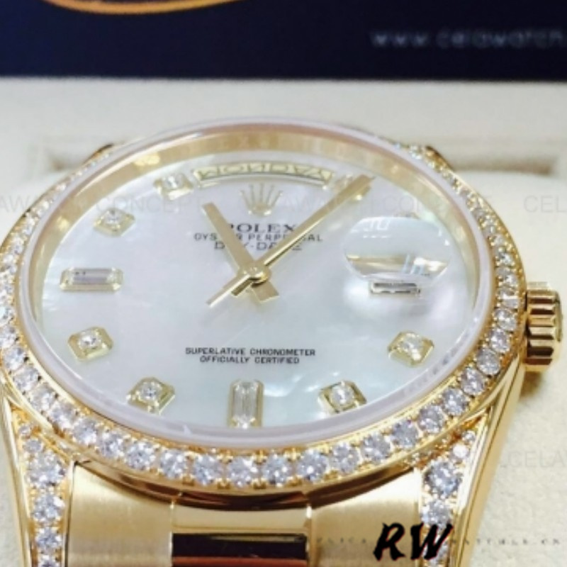 Rolex Day-Date 118388 White MOP Diamond Dial 36MM Unisex Replica Watch
