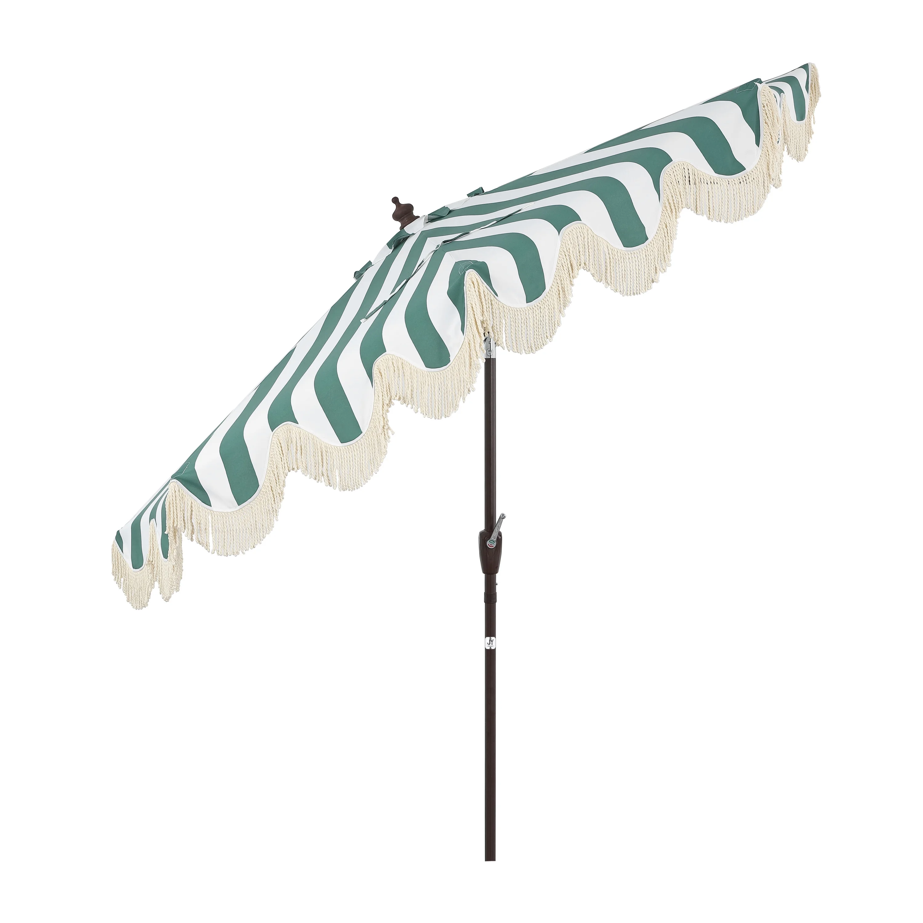 JONATHAN Y Beverly 9 ft. Half Market Patio Umbrella, Designer Classic Scalloped Fringe with Crank, Tilt Button and UV Protection, Blue/White/Cream, Dark Brown Pole - Image 28