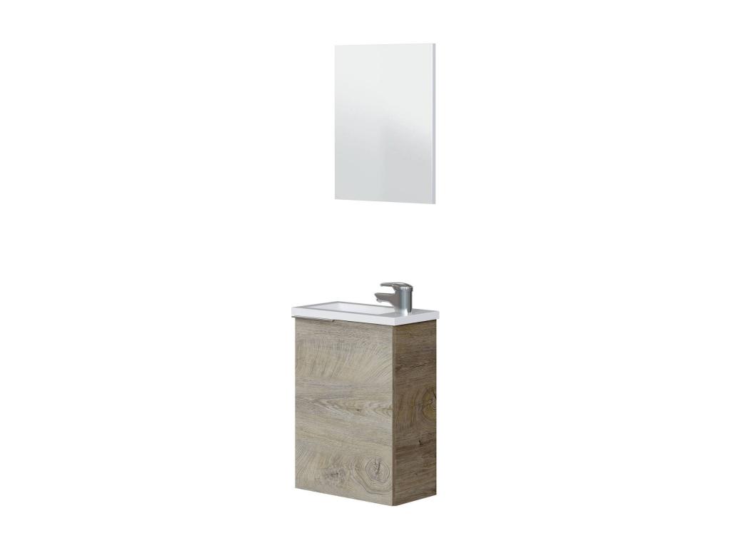 Mueble bajo lavabo Confortzx - Mueble de baño suspendido - armario de 1 puerta con espejo y lavabo - 40x22h58 cm - Roble