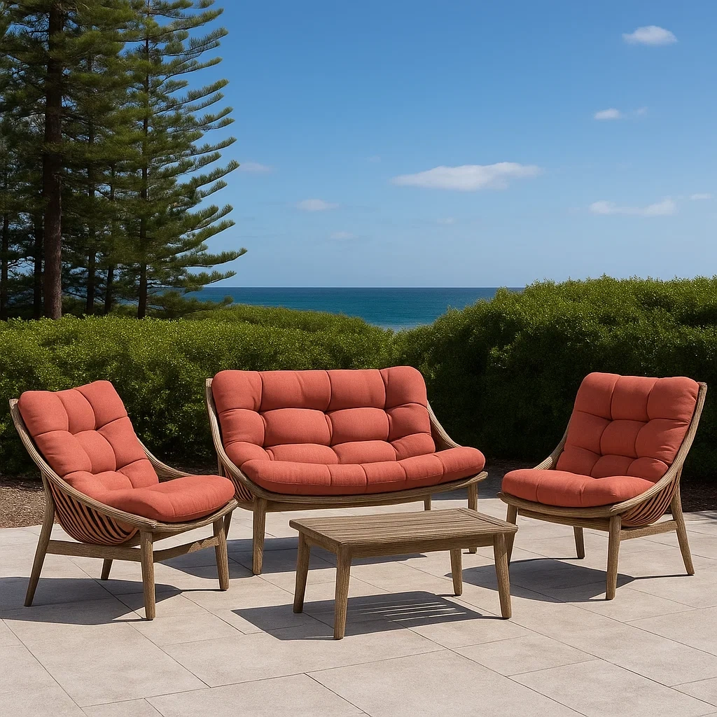 Muebles de salón para jardín,4 plazas,ratán sintético,marrón,cojines naranja,estructura fija,mesa 90x50x42 cm,sofá 128x72x89 cm,sillones 64x72x89 cm,para terraza y exterior. - sbxbGljyYTxc