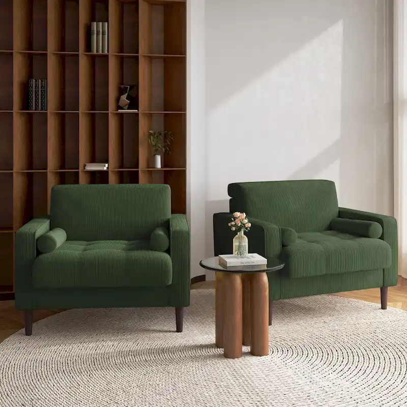 Set of 2 Modern Wide Armchairs in Corduroy - Accent Chairs