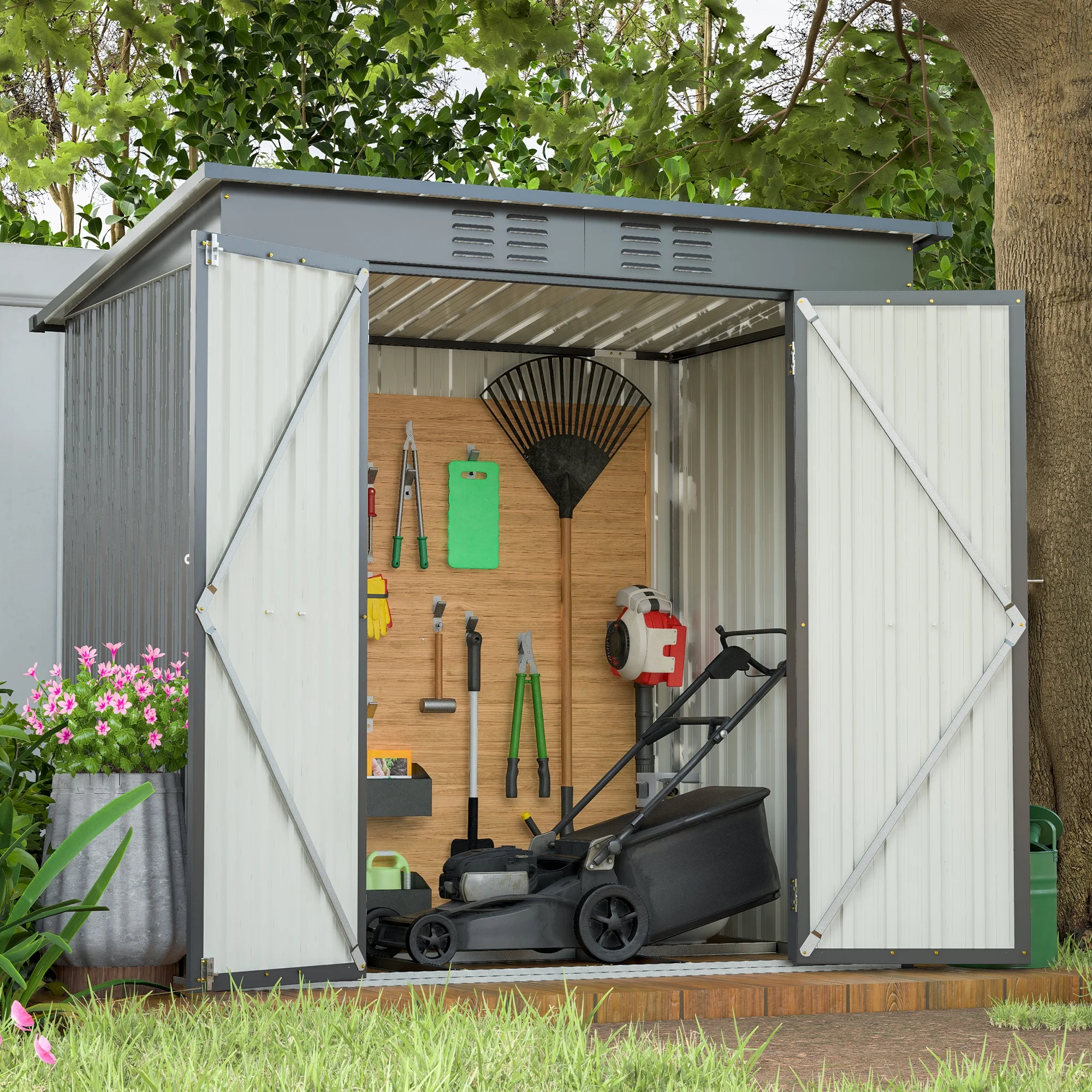 6 x 4 ft Outdoor Storage Shed with Floor Frame, Storage Sheds for Outside with Lockable Door, All Weather Garden Tool Shed with Air Vent for House Backyard Patio Lawn, Black - Image 4