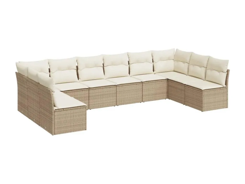 Juego de sofás jardín con cojines beige 10 pzas ratán sintético JQQS91576