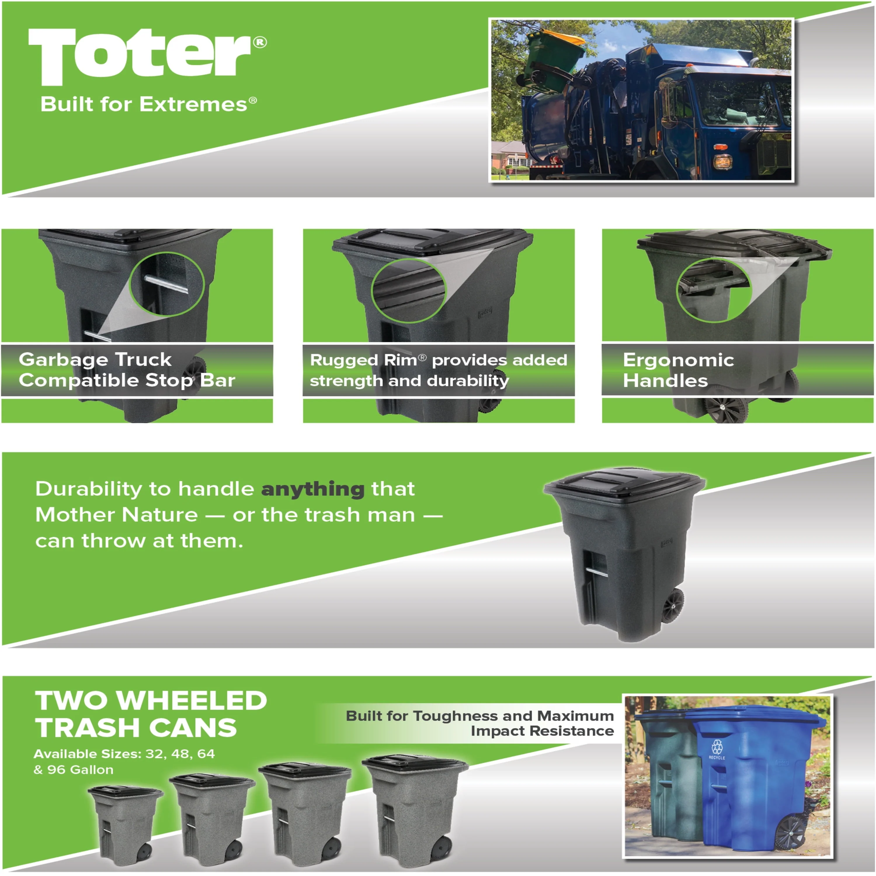 Toter 64 gallon black garbage can with wheels and lid - Image 2