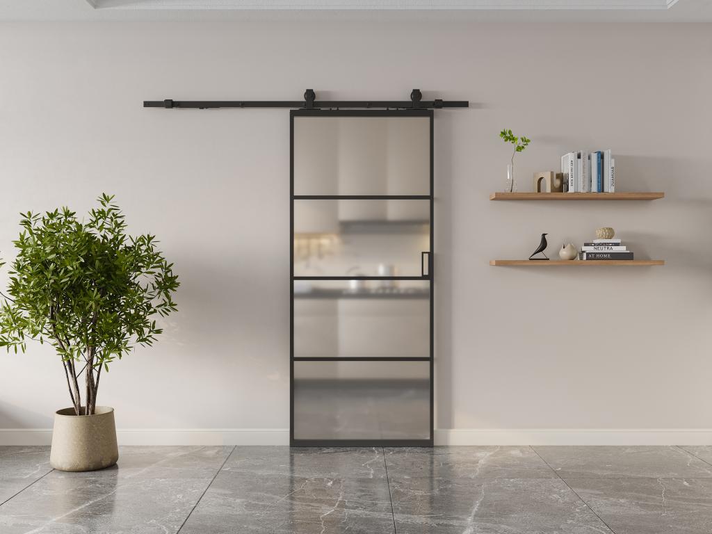 Puerta corredera vista - aluminio y cristal templado esmerilado - Alt. 205 x L83 cm - SINCA II