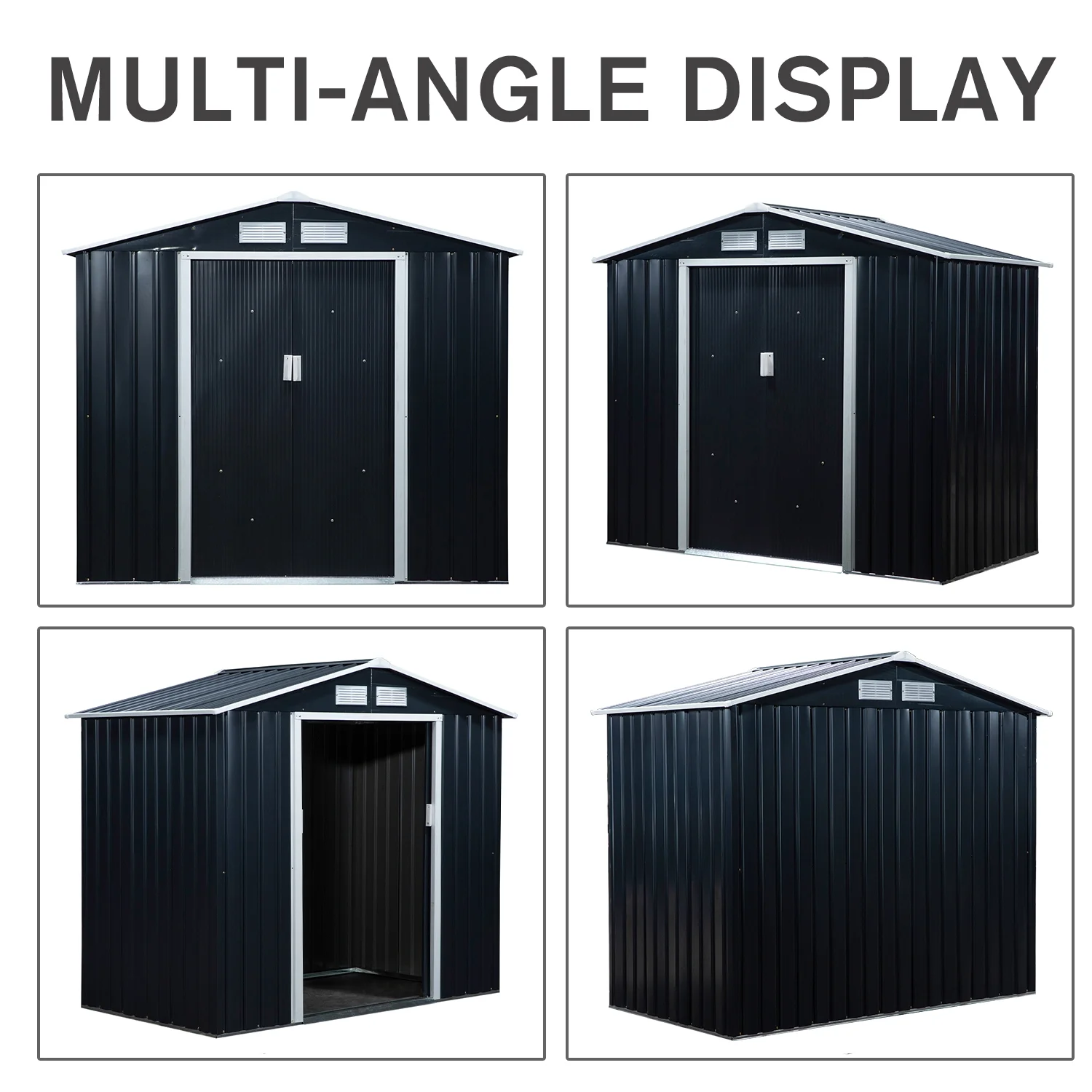 Outsunny 7' x 4' Metal Storage Shed Organizer, Garden Tool House with 4 Vents and 2 Sliding Doors for Backyard, Patio, Garage, Lawn, Dark Gray - Image 9