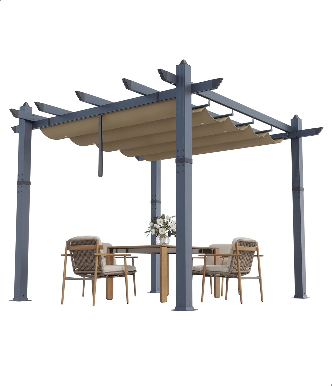 EastVita 10x10 Ft Aluminum Pergola,Outdoor Pergola with Adjustable Canopy,Reinforced Frame Metal Pergola for Backyard,Garden and Deck - Khaki - Image 4