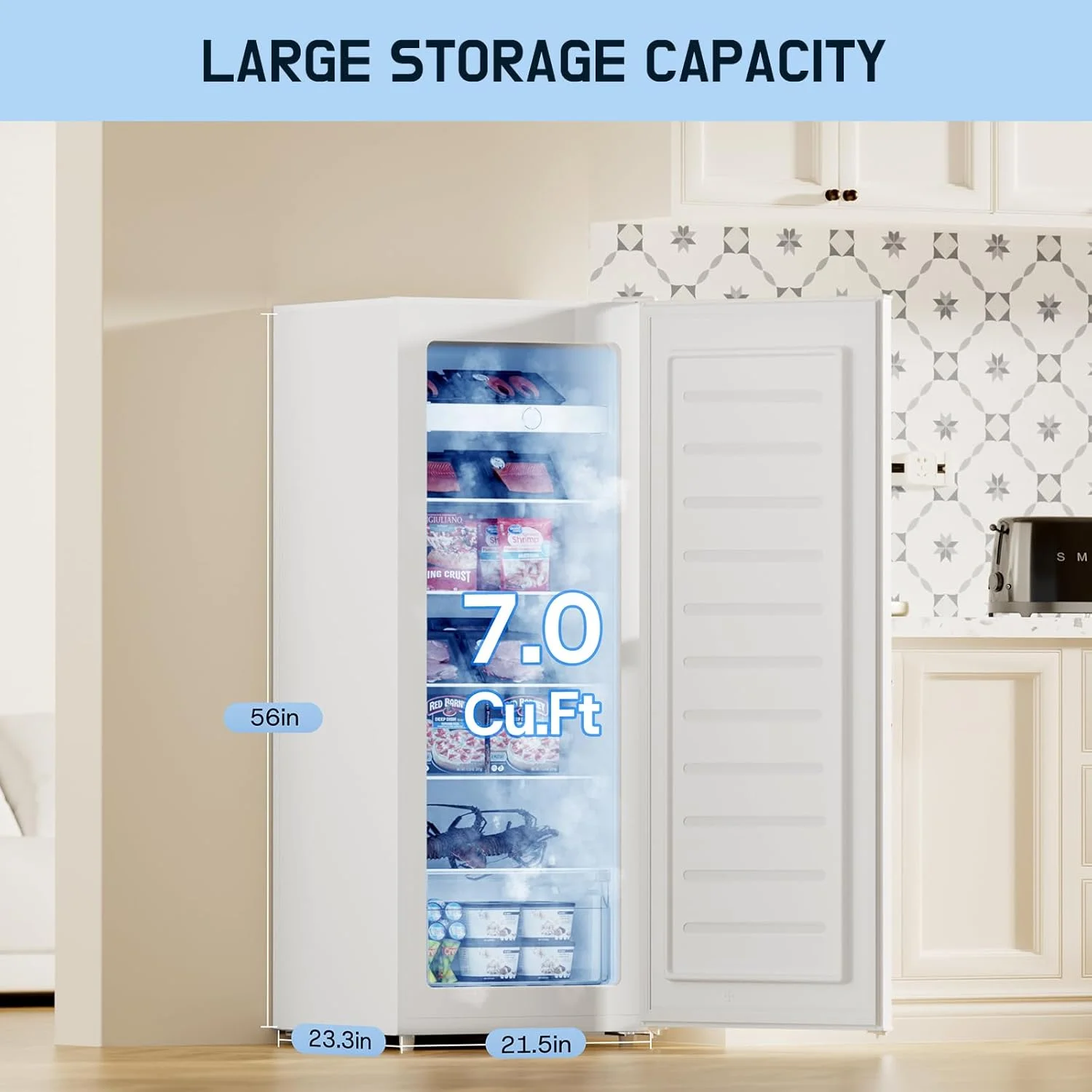 Upstreman 7.0 Cu.Ft Upright Freezer Convertible Fridge/Freezer, Garage Ready Deep Freezer with Reversible Door, UP70 White - Image 4