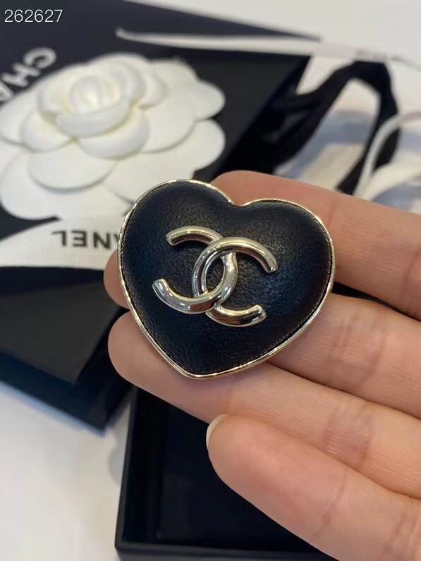 Chanel Black Leather Heart Brooch - Original Replica Club